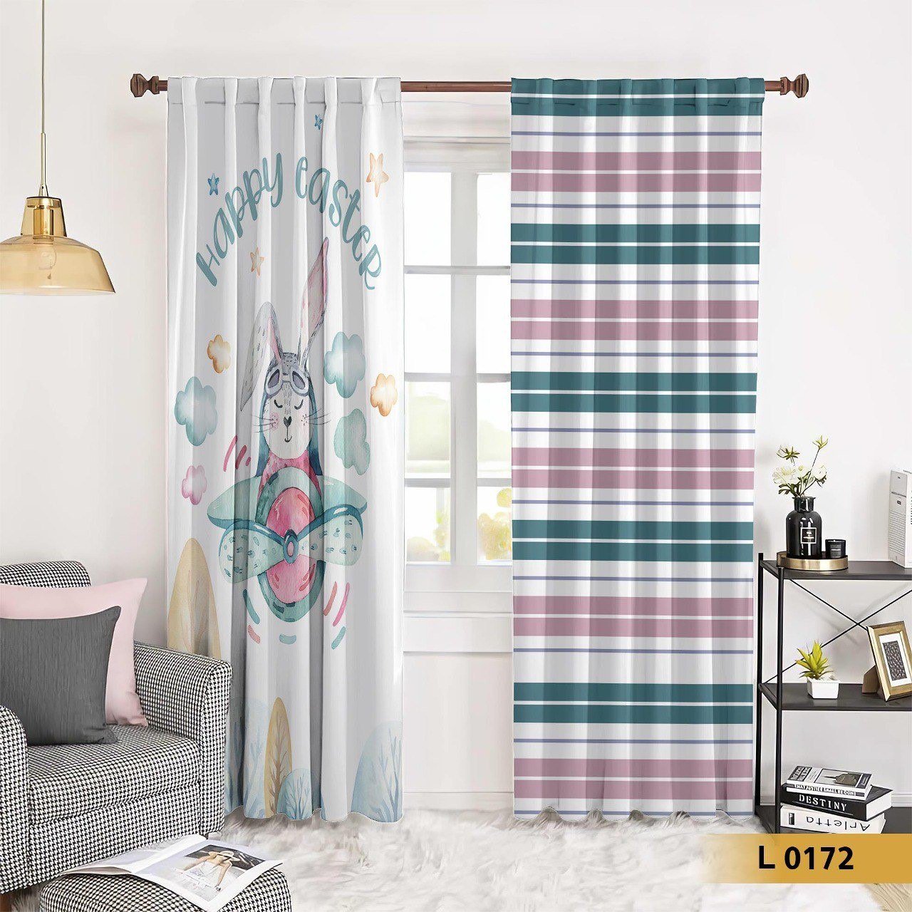 ستارة أطفال بطباعة أرنب كرتوني ونقشة مربعات مودرن – موديل L0172